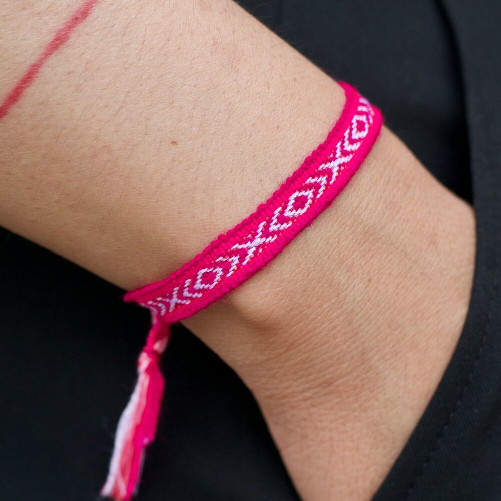Cyber Pink/Hot Pink Boho Woven Bracelet Hippie Cottagecore Fairycore Handmade - Picture 2 of 3